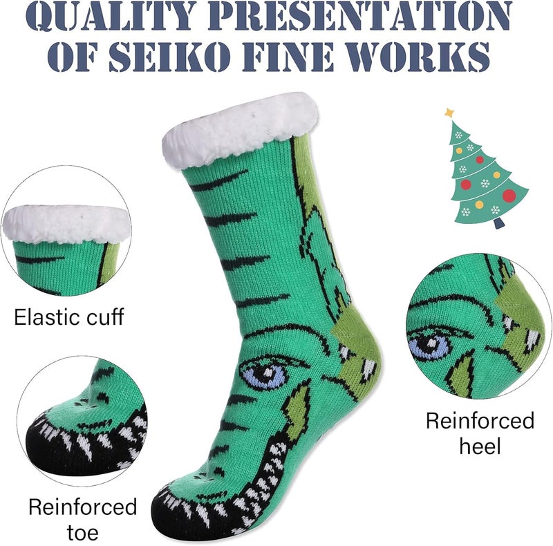 LINEMIN Mens Warm Slipper Socks Soft Cozy Fuzzy Fleece-Lined Winter Non Slip Indoor Christmas Socks - Image 5